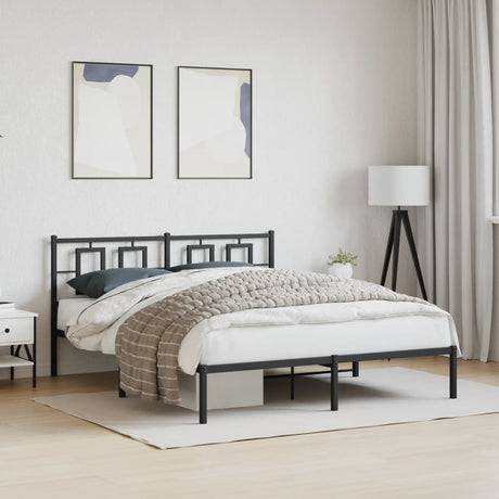 Vidaxl bedframe met hoofdbord metaal zwart 150x200 cm