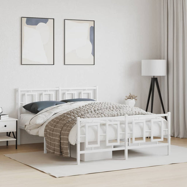 Vidaxl bedframe met hoofd- en voeteneinde metaal wit 135x190 cm