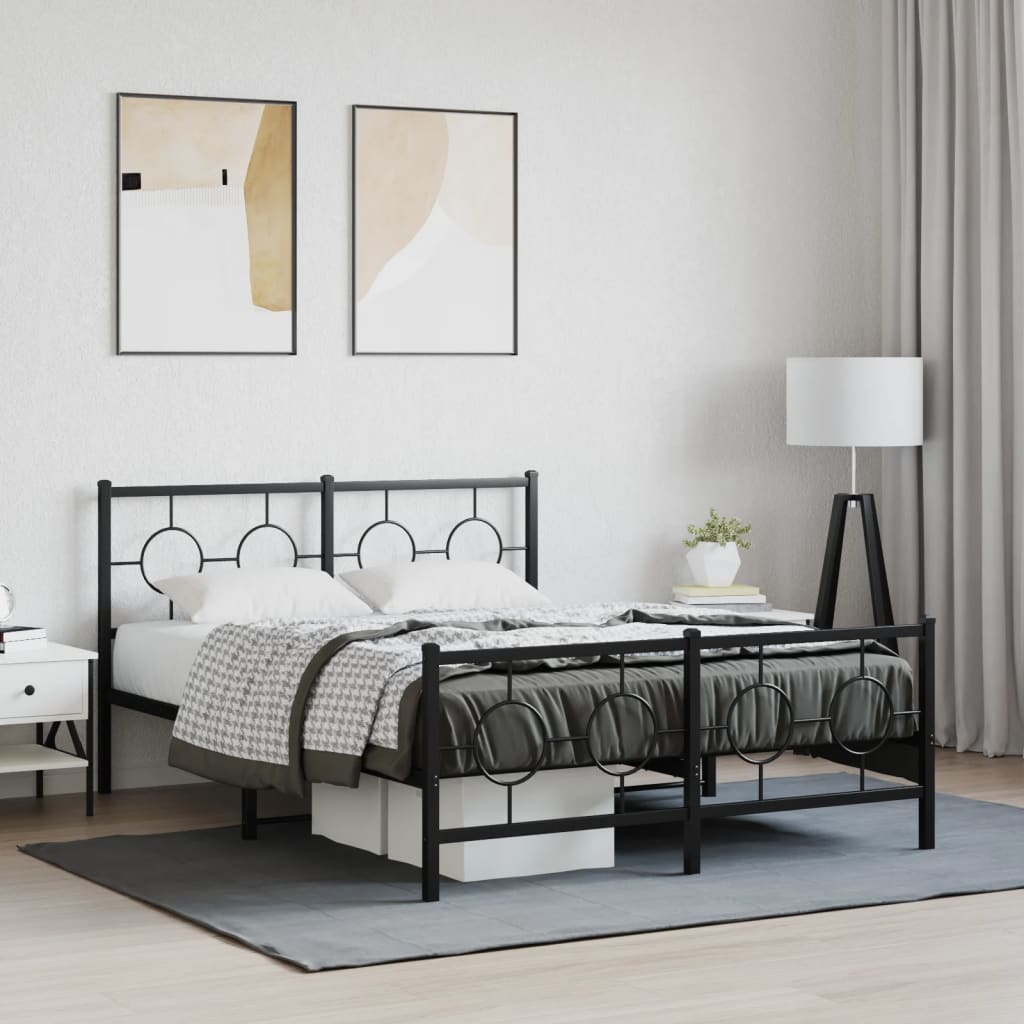 Vidaxl bedframe met hoofd- en voeteneinde metaal zwart 135x190 cm