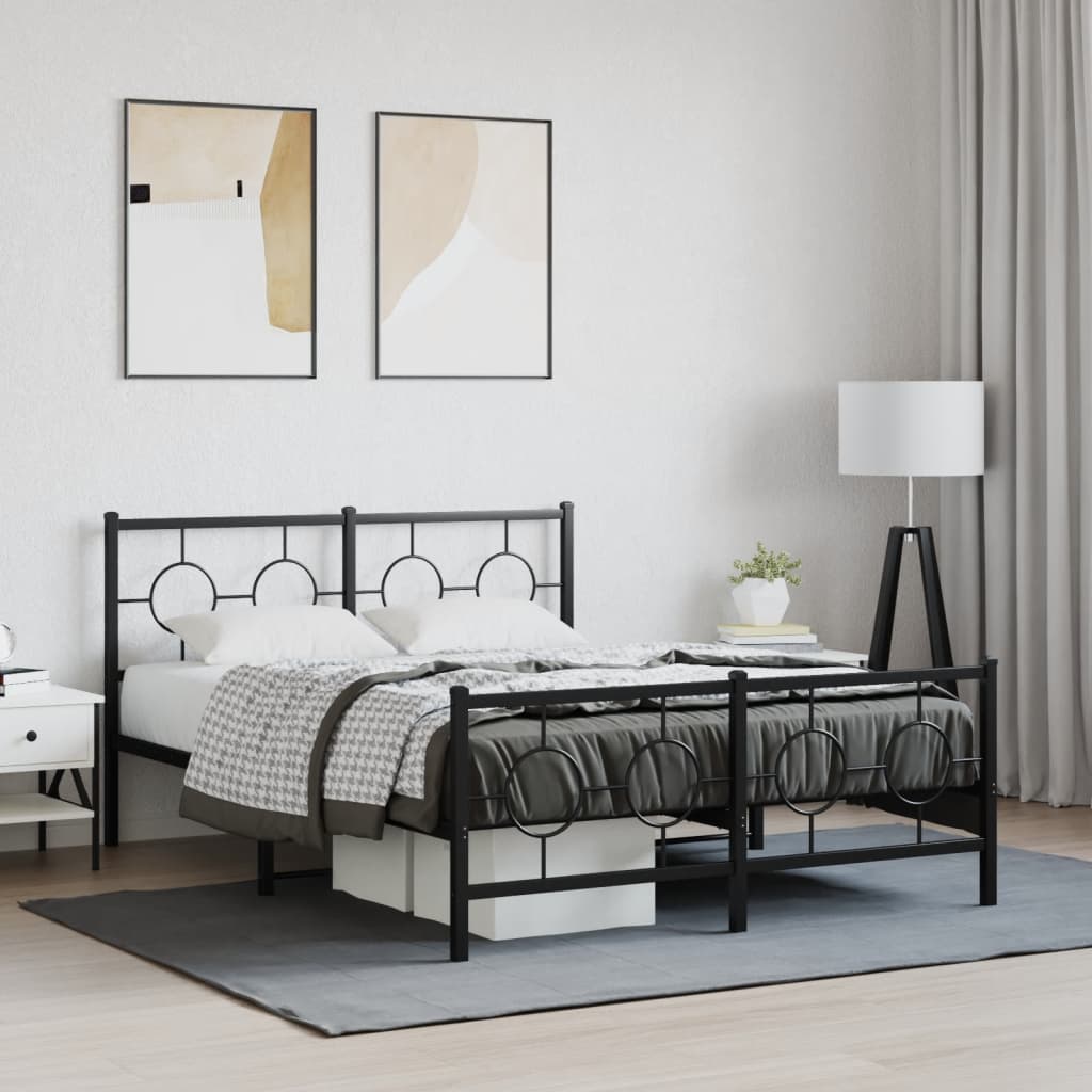 Vidaxl bedframe met hoofd- en voeteneinde metaal zwart 140x190 cm