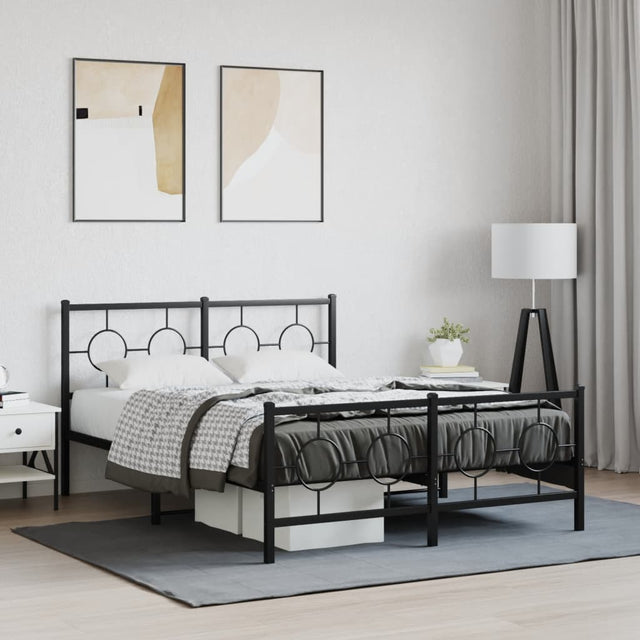Vidaxl bedframe met hoofd- en voeteneinde metaal zwart 140x190 cm