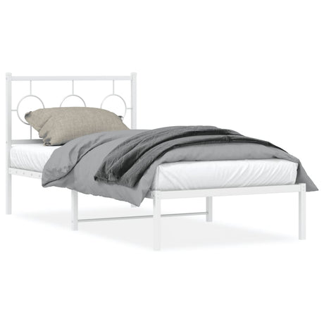 Vidaxl bedframe met hoofdbord metaal wit 90x200 cm