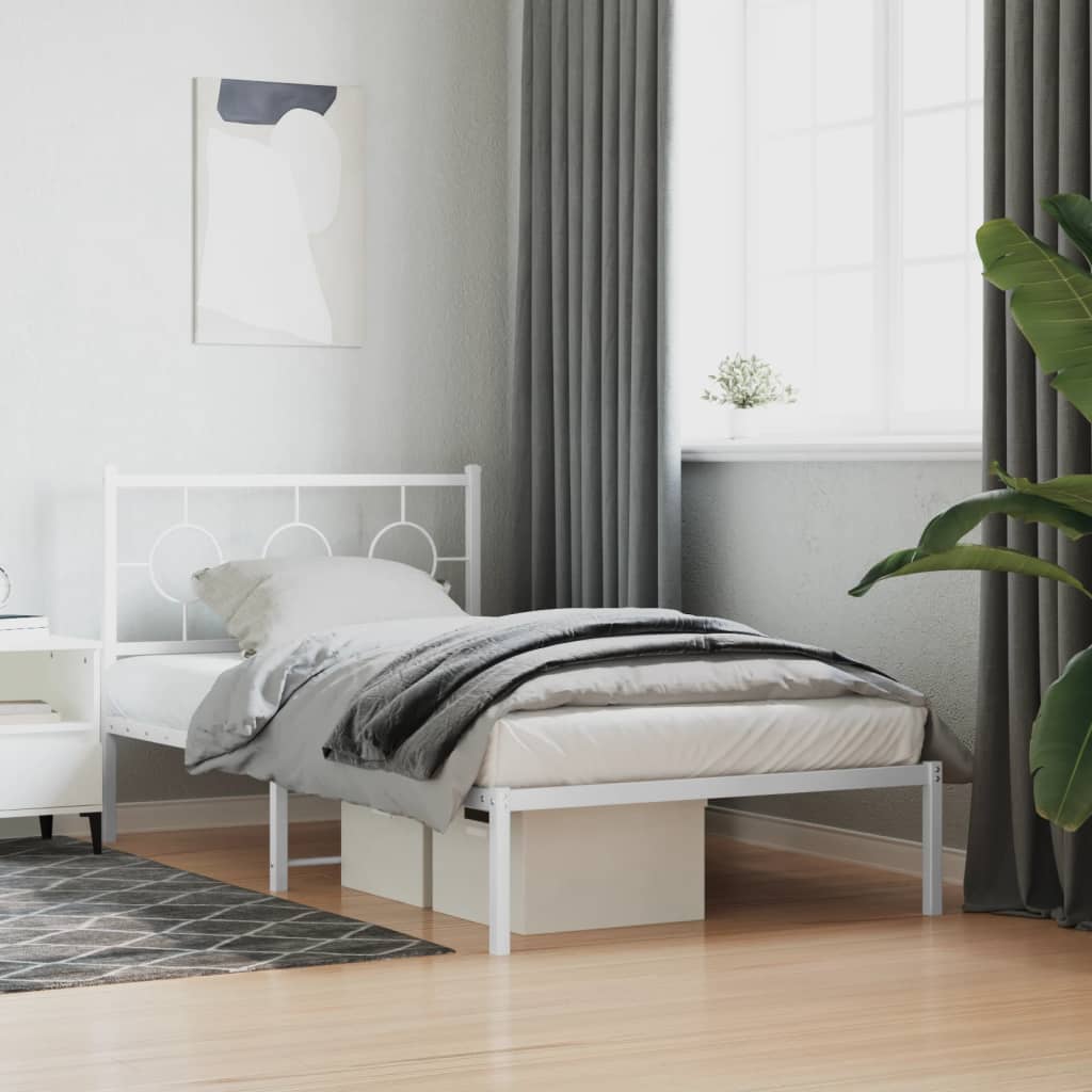 Vidaxl bedframe met hoofdbord metaal wit 100x190 cm