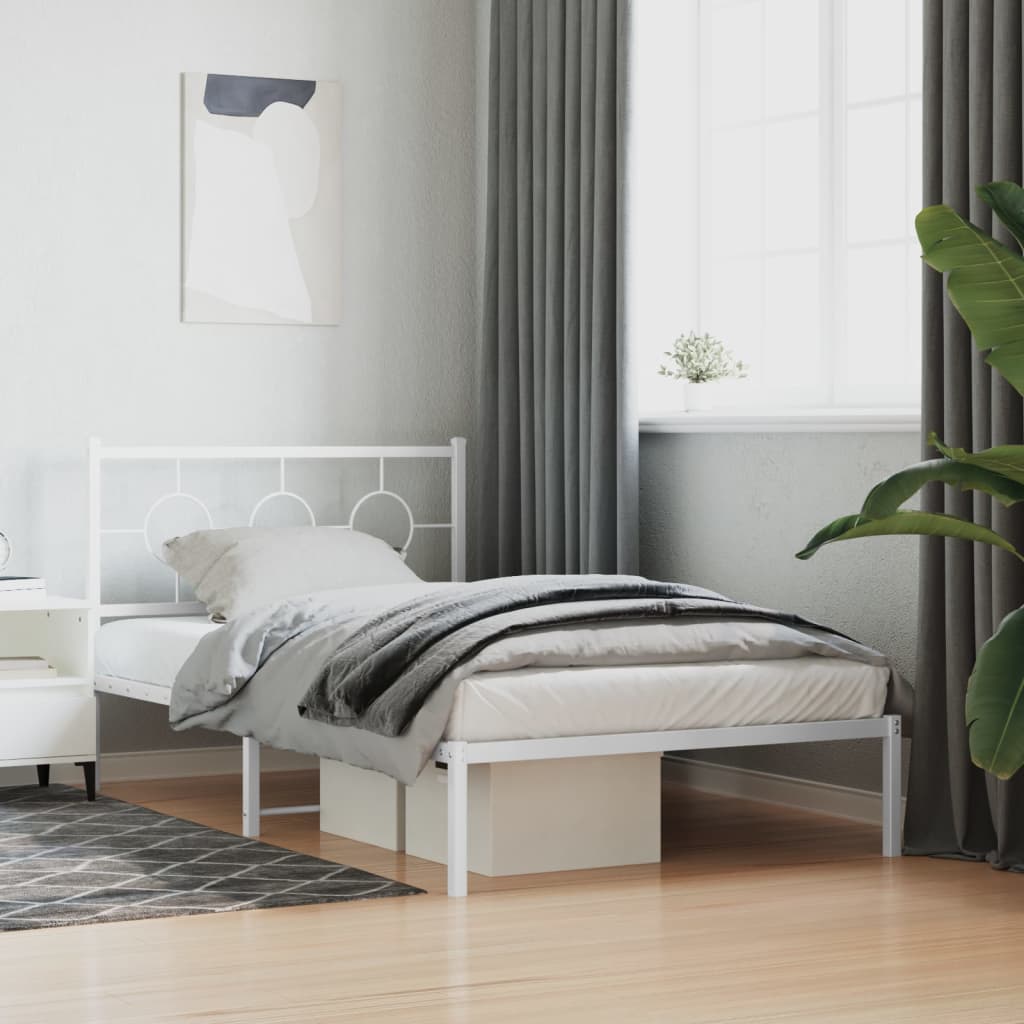 Vidaxl bedframe met hoofdbord metaal wit 107x203 cm