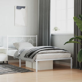 Vidaxl bedframe met hoofdbord metaal wit 107x203 cm