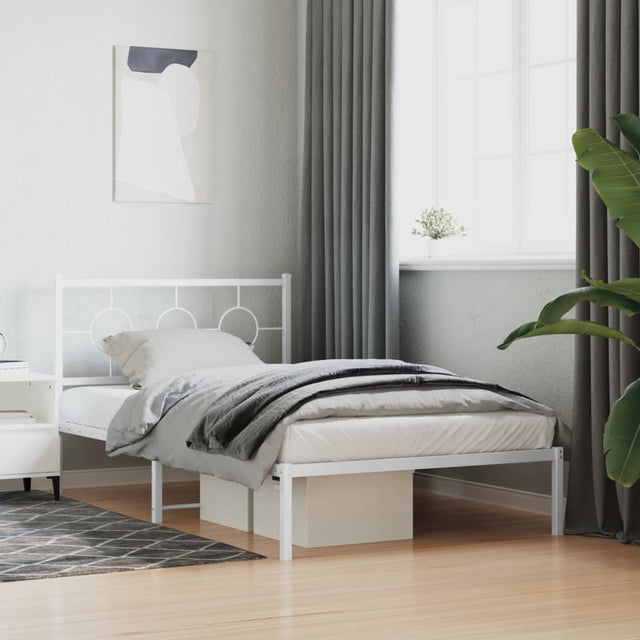 Vidaxl bedframe met hoofdbord metaal wit 107x203 cm