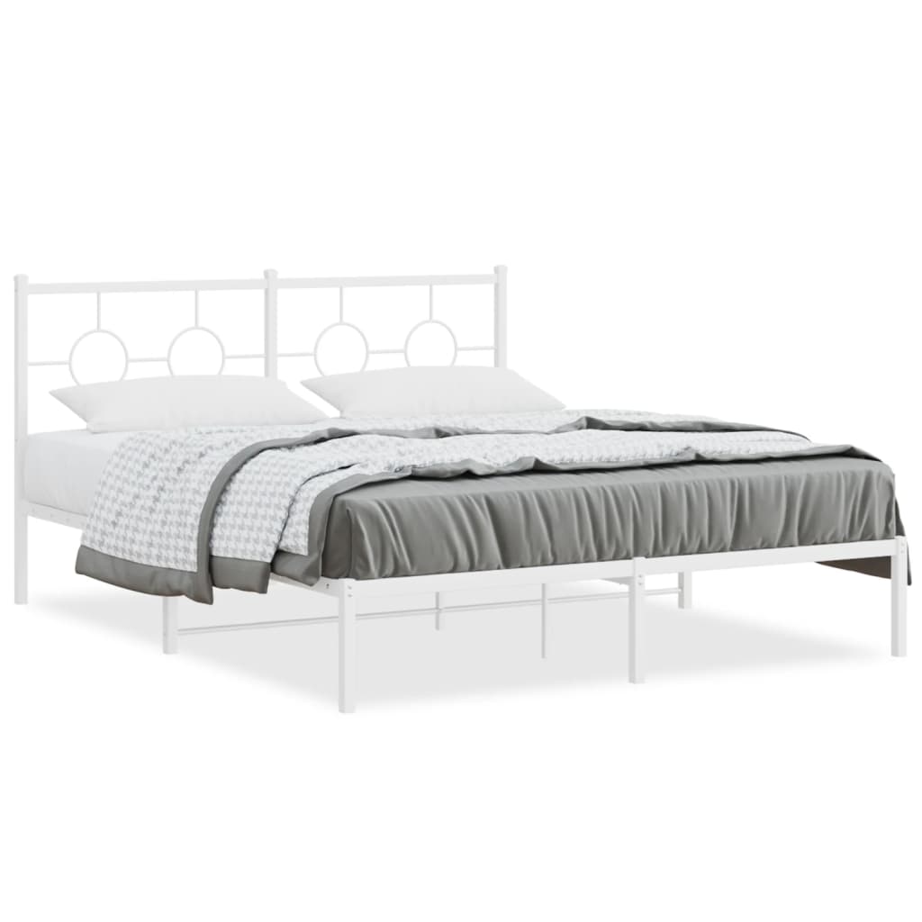 Vidaxl bedframe met hoofdbord metaal wit 150x200 cm