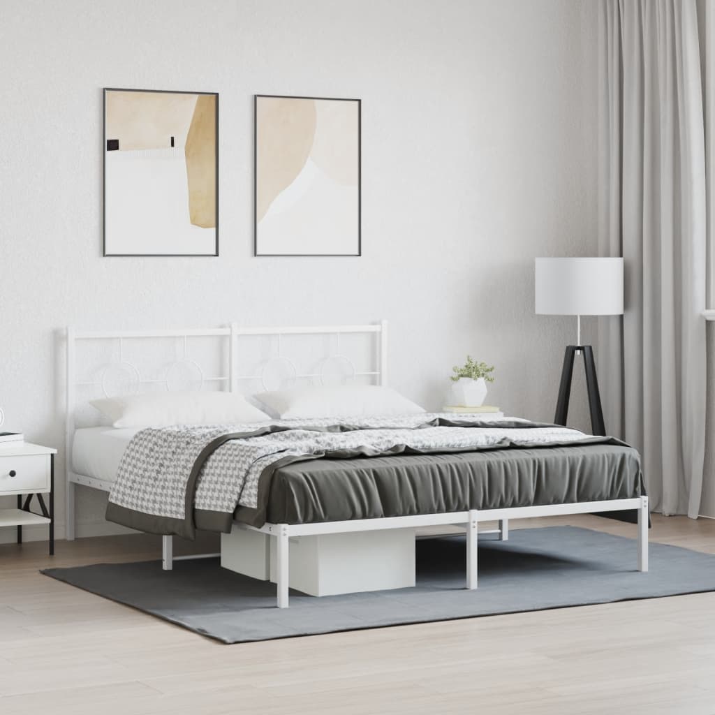 Vidaxl bedframe met hoofdbord metaal wit 150x200 cm
