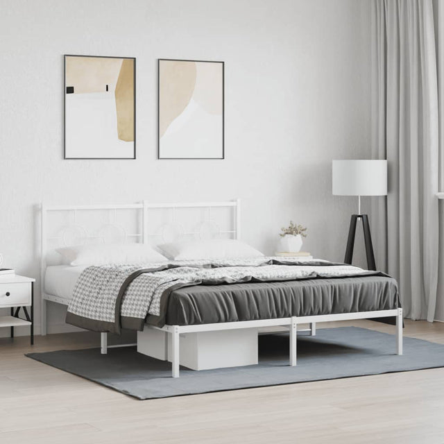 Vidaxl bedframe met hoofdbord metaal wit 160x200 cm