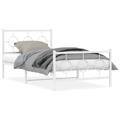 Vidaxl bedframe met hoofd- en voeteneinde metaal wit 100x190 cm