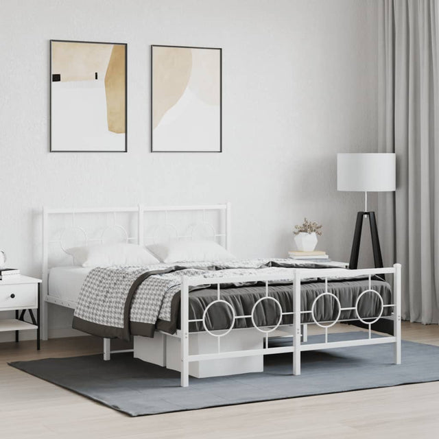Vidaxl bedframe met hoofd- en voeteneinde metaal wit 140x190 cm