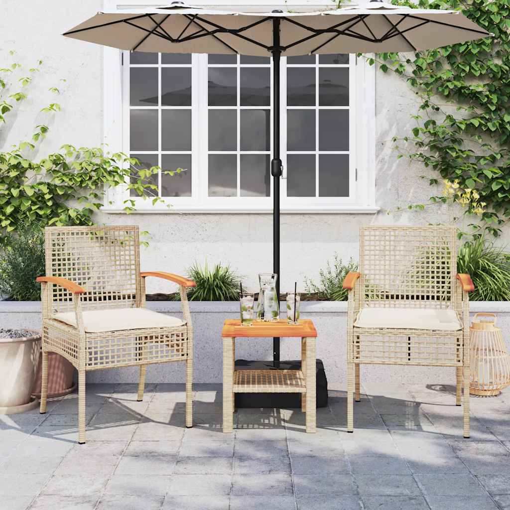 Vidaxl tuinstoelen 2 st met kussens poly rattan en acaciahout beige