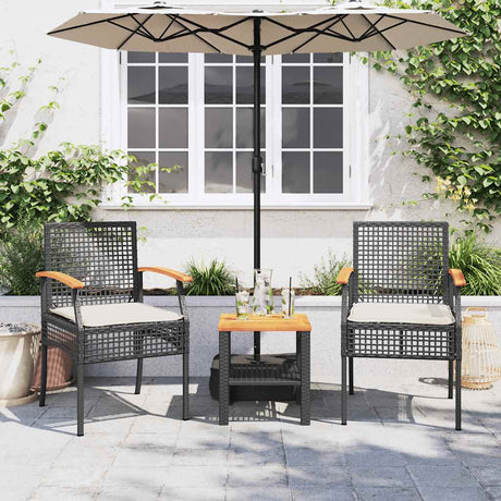 Vidaxl 3-delige bistroset met kussens poly rattan en acaciahout zwart