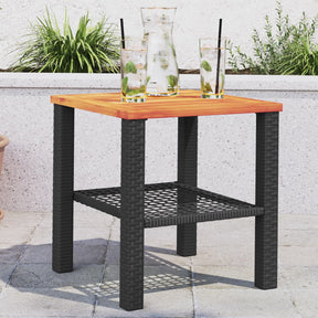 Vidaxl tuintafel 40x40x42 cm poly rattan en acaciahout zwart