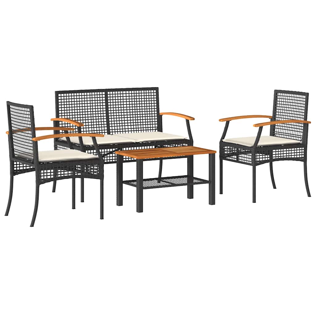 Vidaxl 4-delige loungeset met kussens poly rattan zwart