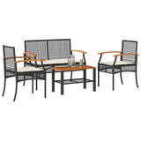 Vidaxl 4-delige loungeset met kussens poly rattan zwart