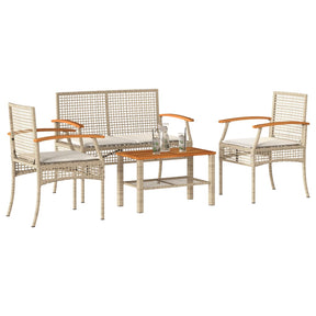 Vidaxl 4-delige loungeset met kussens poly rattan beige