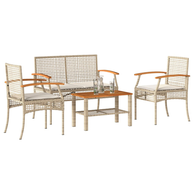 Vidaxl 4-delige loungeset met kussens poly rattan beige