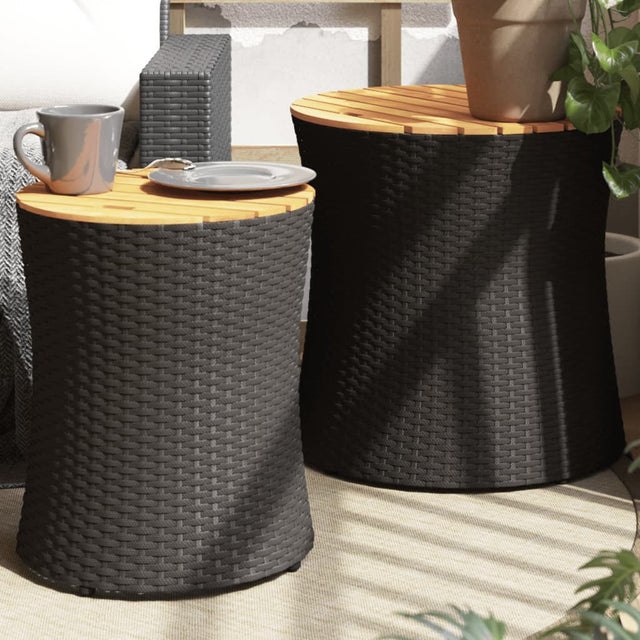 Vidaxl tuinbijzettafels 2 st met houten blad poly rattan zwart