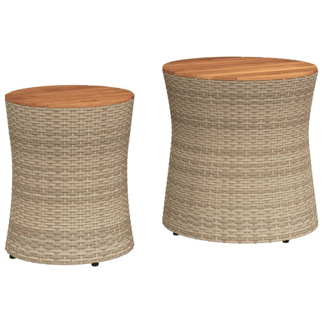 Vidaxl tuinbijzettafels 2 st met houten blad poly rattan beige