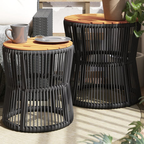 Vidaxl tuinbijzettafels 2 st met houten blad poly rattan zwart