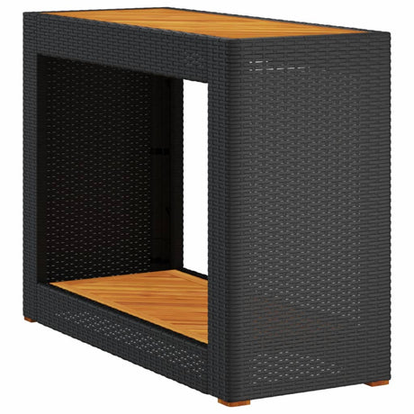 Vidaxl tuinbijzettafel met houten blad 100x40x75 cm poly rattan zwart