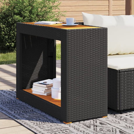 Vidaxl tuinbijzettafel met houten blad 100x40x75 cm poly rattan zwart