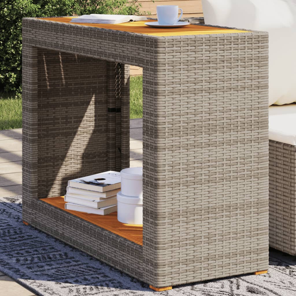 Vidaxl tuinbijzettafel met houten blad 100x40x75 cm poly rattan grijs