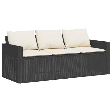 Vidaxl tuinbank 3-zits met kussens poly rattan zwart