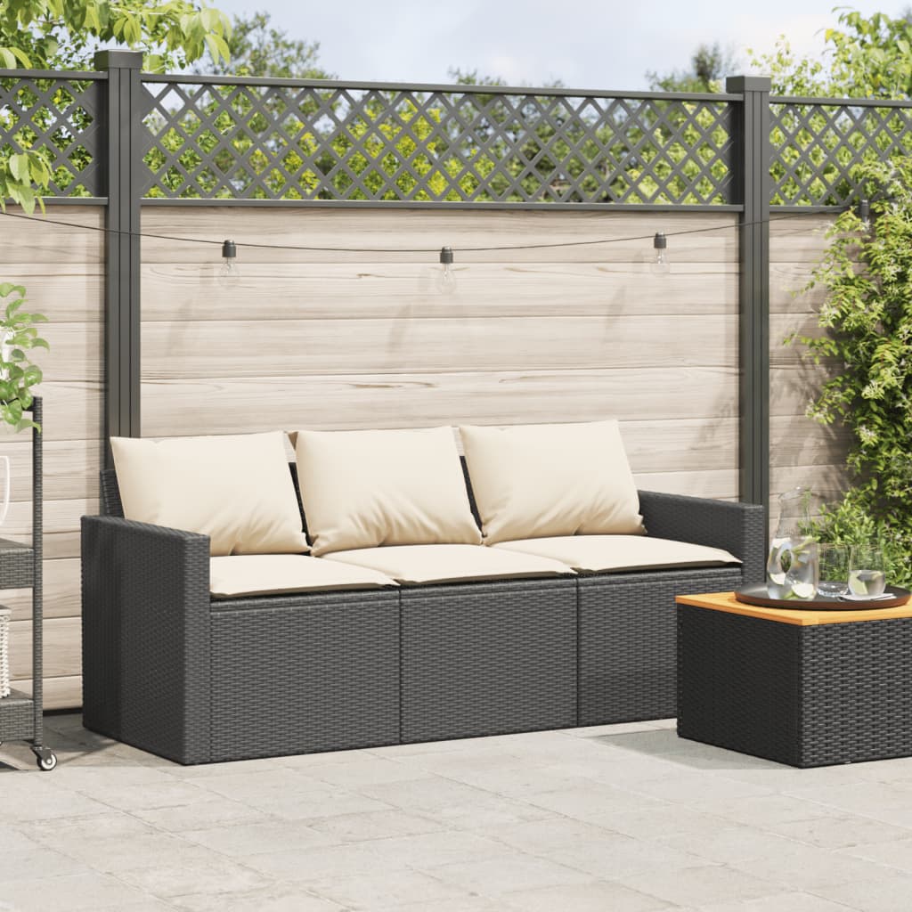 Vidaxl tuinbank 3-zits met kussens poly rattan zwart