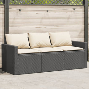 Vidaxl tuinbank 3-zits met kussens poly rattan zwart