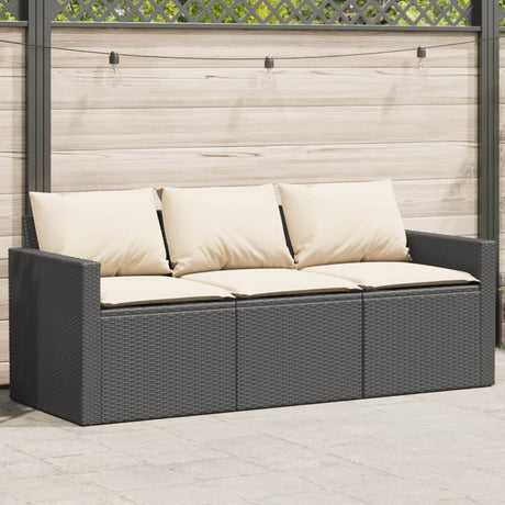 Vidaxl tuinbank 3-zits met kussens poly rattan zwart