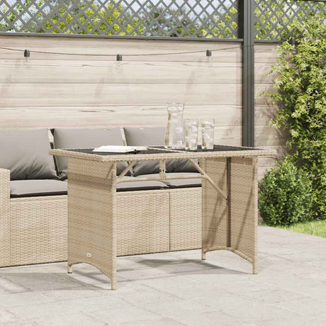 Vidaxl tuintafel met glazen blad 110x68x70 cm poly rattan beige