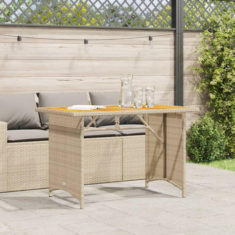 Vidaxl tuintafel met houten blad 110x68x70 cm poly rattan beige