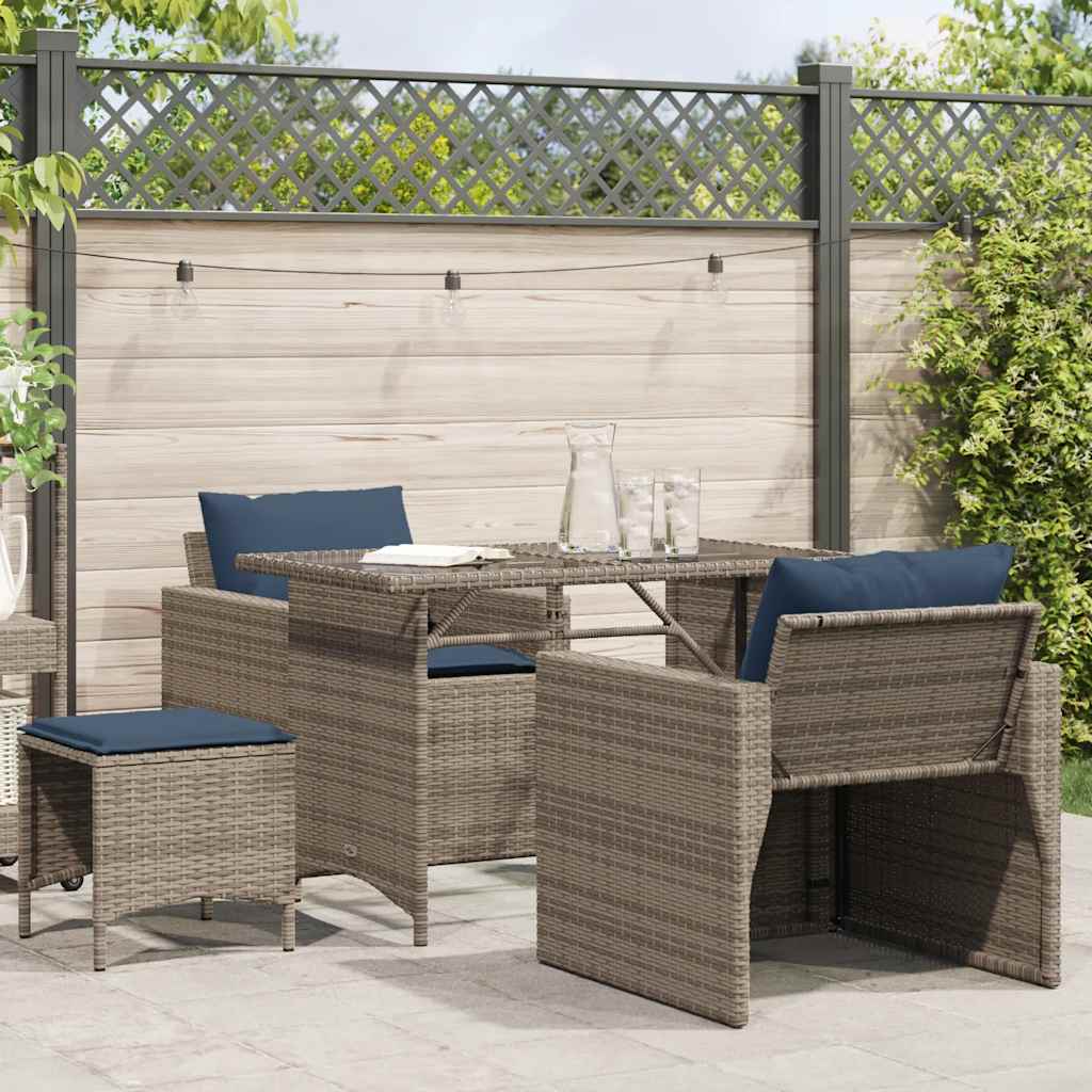 Vidaxl 4-delige loungeset met kussens poly rattan grijs