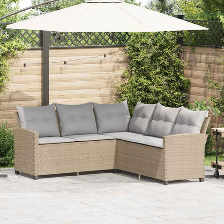 Vidaxl loungebank met kussens l-vormig poly rattan beige