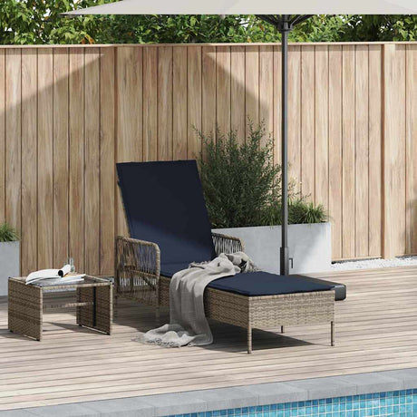 Vidaxl ligstoel poly rattan grijs en marineblauw