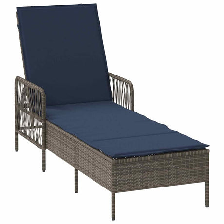 Vidaxl ligstoel poly rattan grijs en marineblauw