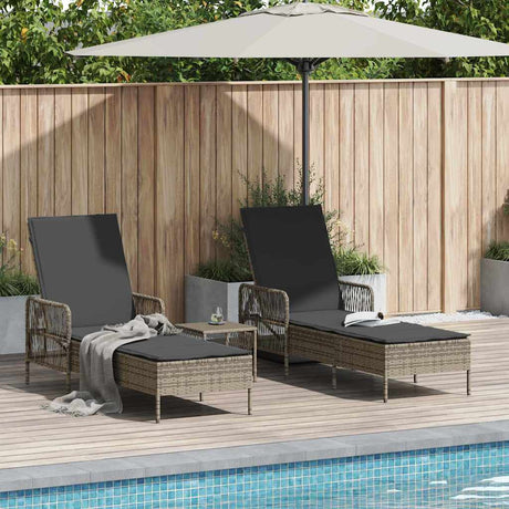 Vidaxl ligstoel 3 st poly rattan grijs en donkergrijs