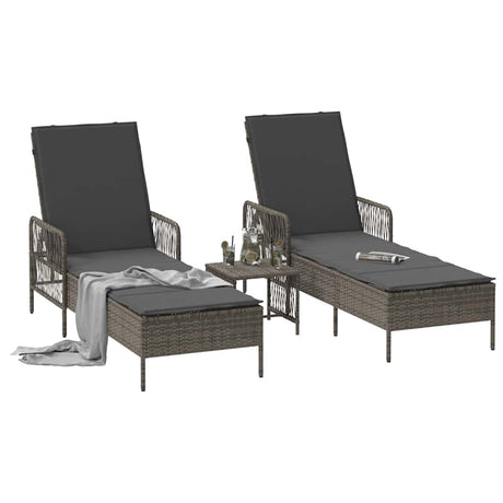 Vidaxl ligstoel 3 st poly rattan grijs en donkergrijs