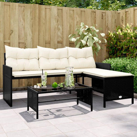 Vidaxl tuinbank met tafel en kussens l-vormig poly rattan zwart