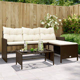 Vidaxl tuinbank met tafel en kussens l-vormig poly rattan bruin