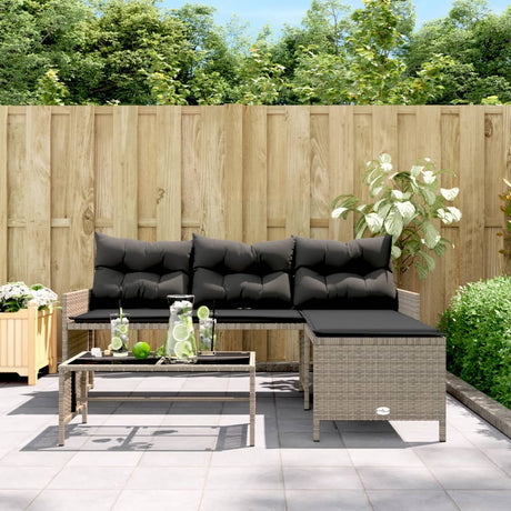 Vidaxl tuinbank met tafel en kussens l-vormig poly rattan grijs