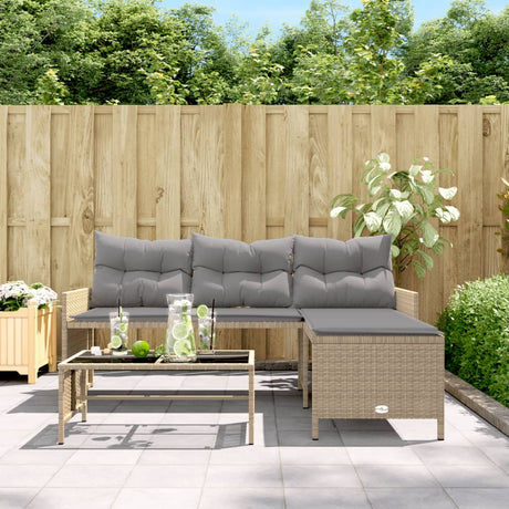 Vidaxl tuinbank met tafel en kussens l-vormig poly rattan beige