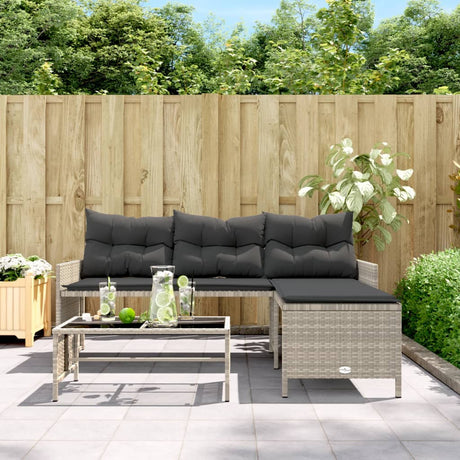 Vidaxl tuinbank met tafel en kussens l-vormig poly rattan lichtgrijs