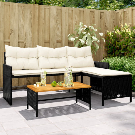Vidaxl tuinbank met tafel en kussens l-vormig poly rattan zwart