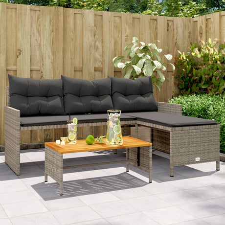 Vidaxl tuinbank met tafel en kussens l-vormig poly rattan grijs