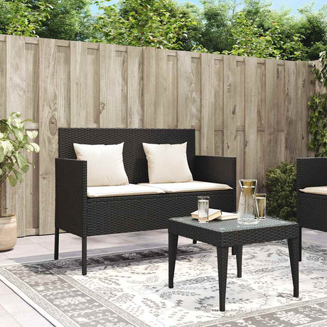 Vidaxl tuinbank met kussens poly rattan zwart