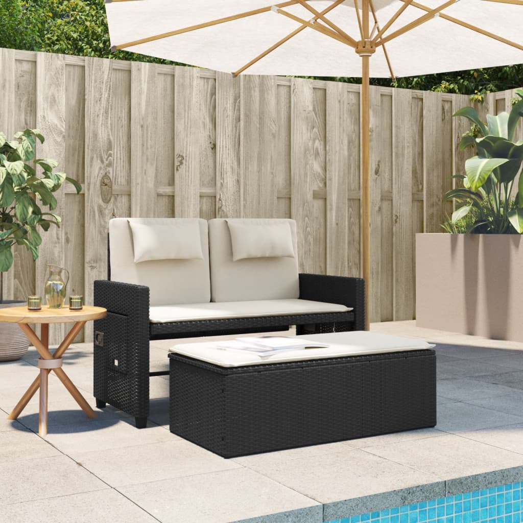 Vidaxl tuinbankje verstelbaar met kussens poly rattan zwart