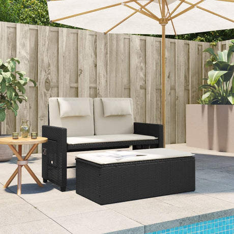 Vidaxl tuinbankje verstelbaar met kussens poly rattan zwart